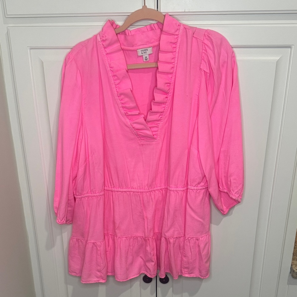 Crown & Ivy Vibrant Pink Ruffle Tunic